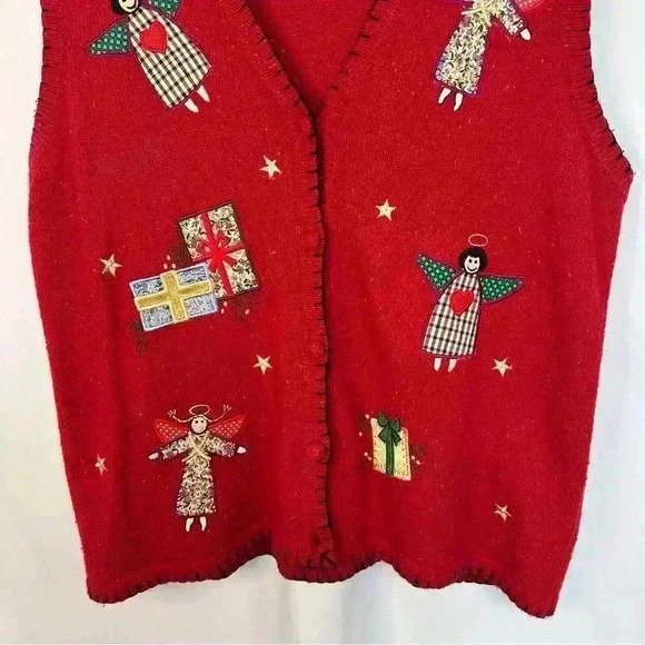 Victoria Jones Vintage Christmas Vest Embroidered Patches Wool Blend Womens 1X - Picture 3 of 10